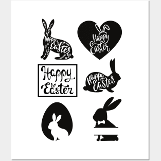 Black and white Easter stickers package Posters and Art